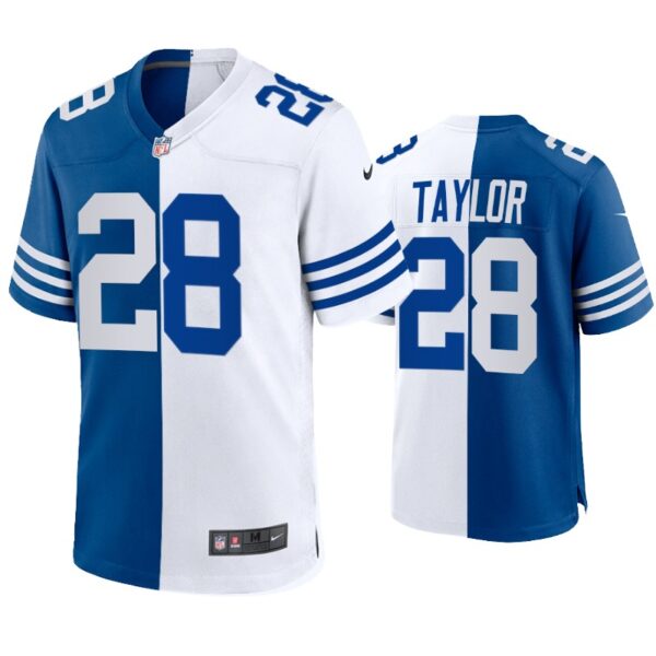 Men's Indianapolis Colts #28 Taylor Royal Blue White Split Limited Stitched Jersey - Click Image to Close