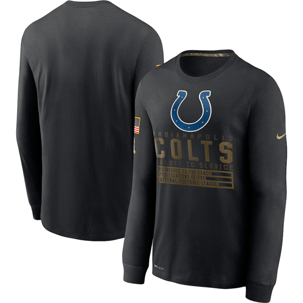 Indianapolis Colts 2020 Black Salute To Service Sideline Performance Long Sleeve NFL T-Shirt (All Size)