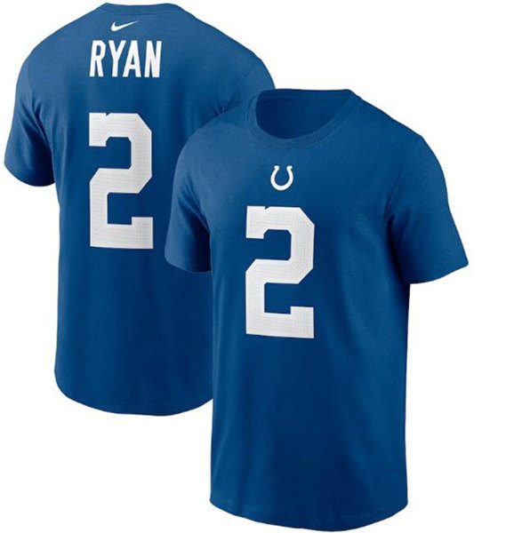 Men's Indianapolis Colts #2 Matt Ryan Blue 2022 Name & Number T-Shirt - Click Image to Close