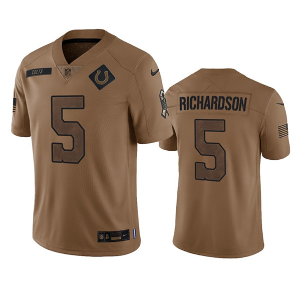 Men's Indianapolis Colts #5 Anthony Richardson 2023 Brown Salute To Sertvice Limited Football Stitched Jersey - Click Image to Close