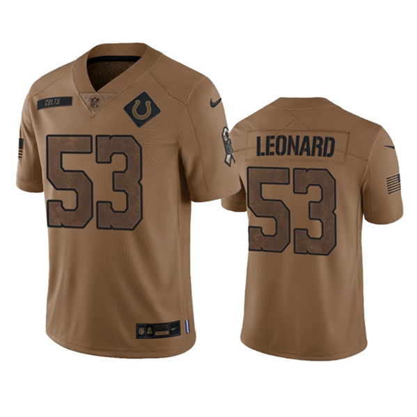 Men's Indianapolis Colts #53 Shaquille Leonard 2023 Brown Salute To Sertvice Limited Football Stitched Jersey - Click Image to Close