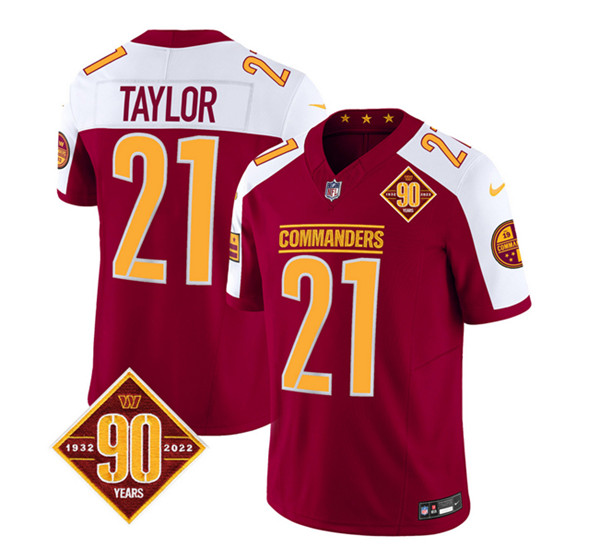 Men's Washington Commanders #21 Sean Taylor Burgundy/White 2023 F.U.S.E. 90th Anniversary Vapor Limited Football Stitched Jersey