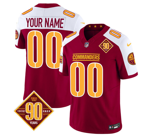 Men's Washington Commanders Active Player Custom Burgundy/White 2023 F.U.S.E. 90th Anniversary Vapor Limited Football Stitched Jersey