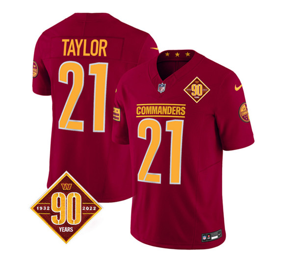 Men's Washington Commanders #21 Sean Taylor Burgundy 2023 F.U.S.E. 90th Anniversary Vapor Limited Football Stitched Jersey