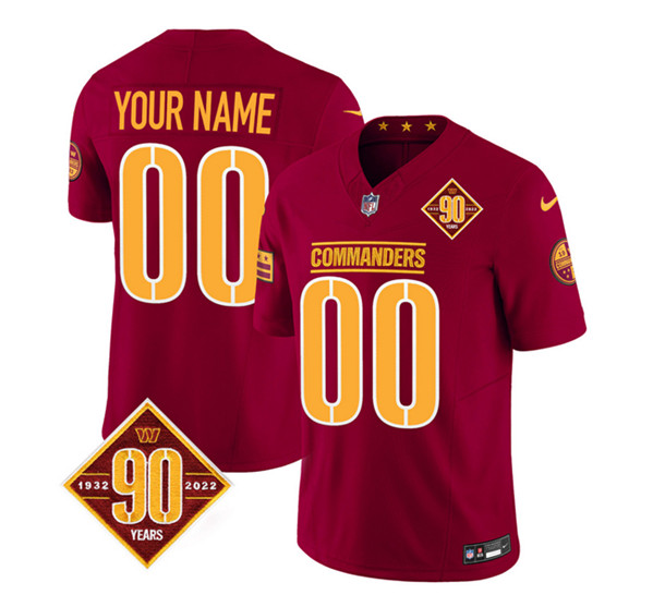 Men's Washington Commanders Active Player Custom Burgundy 2023 F.U.S.E. 90th Anniversary Vapor Limited Football Stitched Jersey