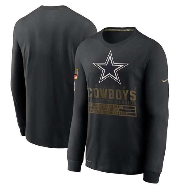 Dallas Cowboys 2020 Black Salute To Service Sideline Performance Long Sleeve NFL T-Shirt (All Size)