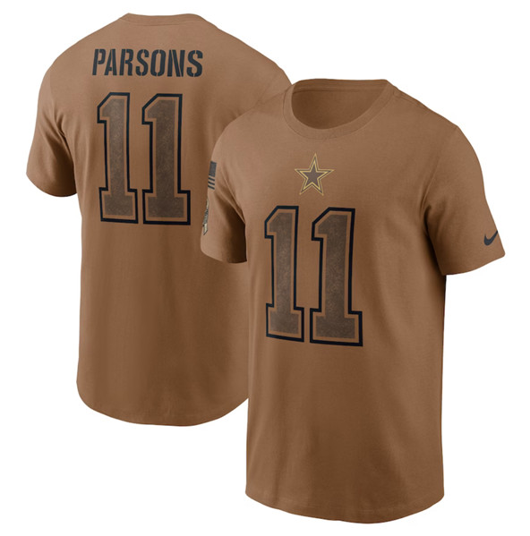 Men's Dallas Cowboys #11 Micah Parsons 2023 Brown Salute To Service Name & Number T-Shirt - Click Image to Close