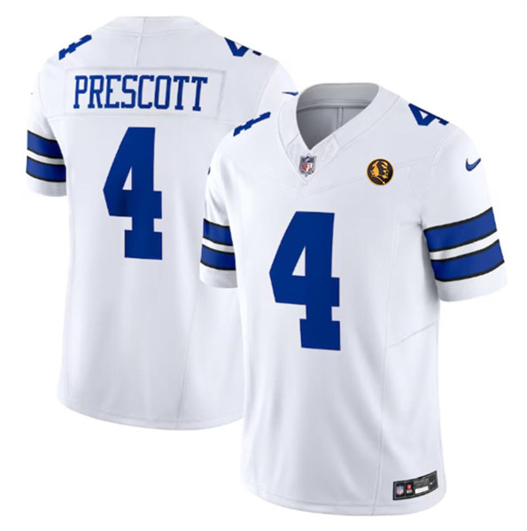 Men's Dallas Cowboys #4 Dak Prescott White 2023 F.U.S.E. With John Madden Patch Vapor Limited Football Stitched Jersey