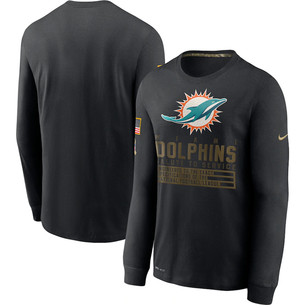 Miami Dolphins 2020 Black Salute To Service Sideline Performance Long Sleeve NFL T-Shirt (All Size)