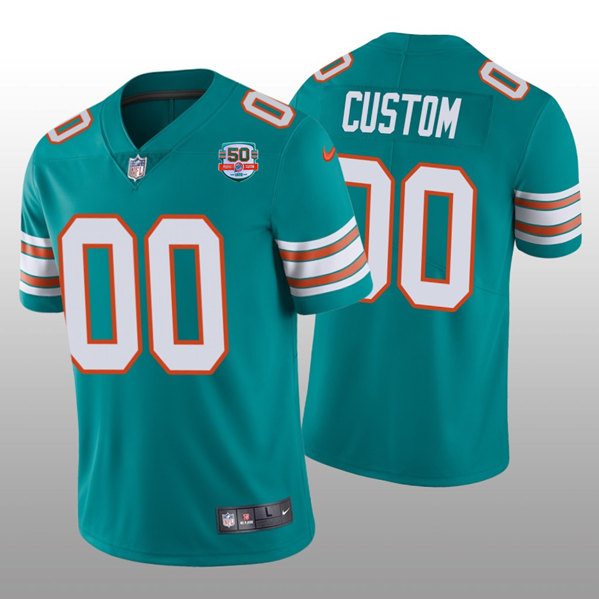 Men's Miami Dolphins Custom 2022 Aqua With 50th Perfect Season Patch Limited Stitched Jersey