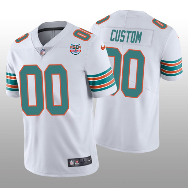 Men's Miami Dolphins Custom 2022 White With 50th Perfect Season Patch Limited Stitched Jersey