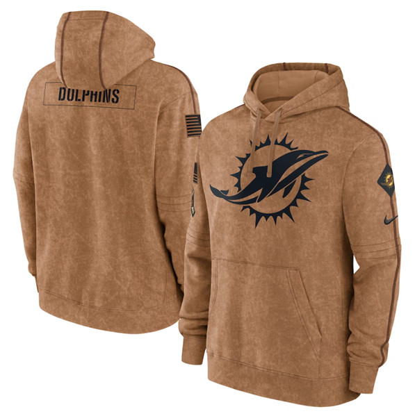 Men's Miami Dolphins 2023 Brown Salute to Service Pullover Hoodie - Click Image to Close