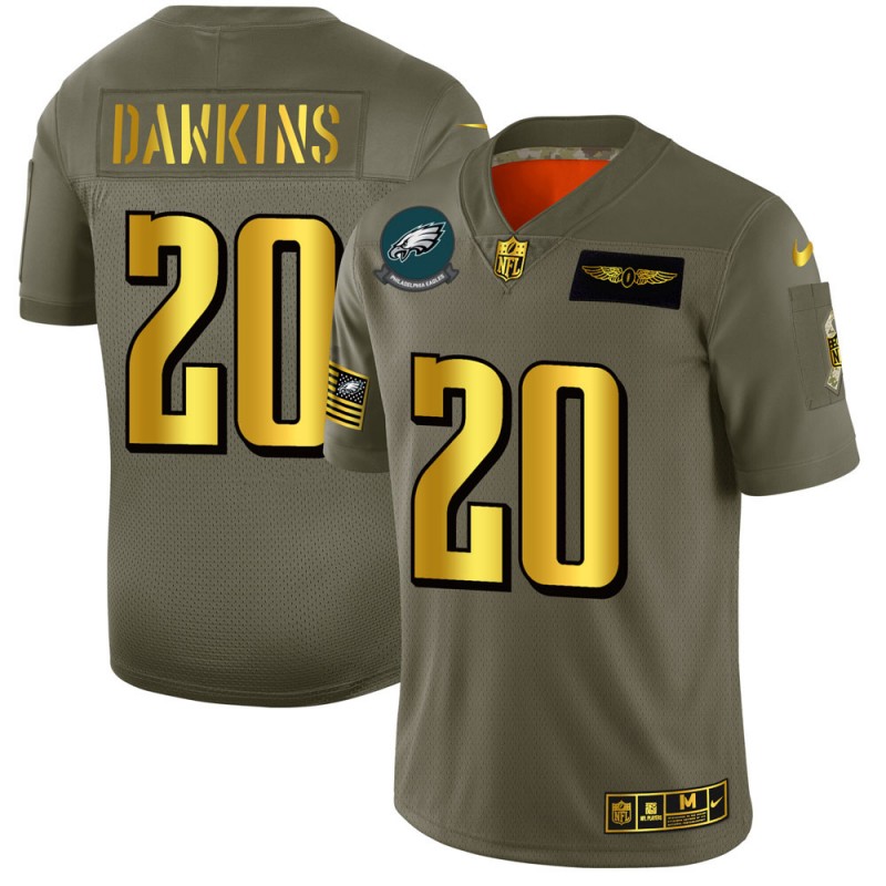 Men's Philadelphia Eagles #20 Brian Dawkins 2019 Olive/Gold Salute To Service Limited Stitched NFL Jersey - Click Image to Close