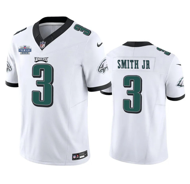 Men's Philadelphia Eagles #3 Nolan Smith JR White 2023 F.U.S.E. Prem1ere Patch Vapor Untouchable Football Stitched Jersey