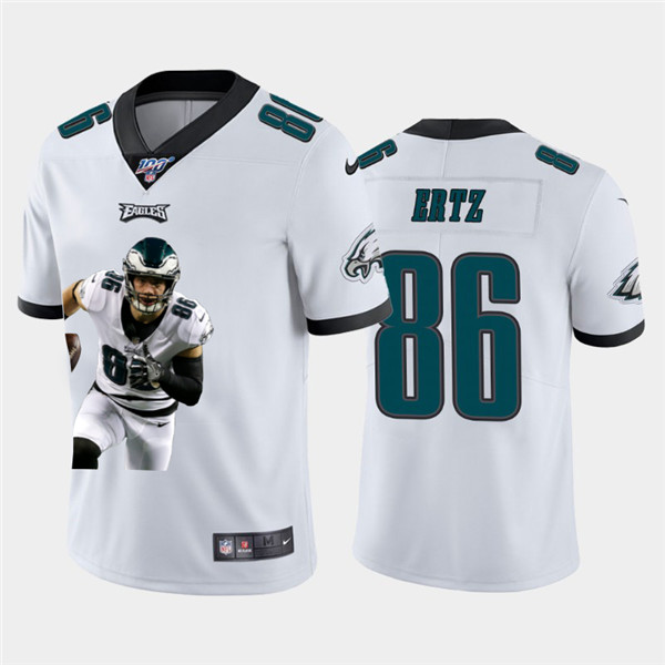 Men's Philadelphia Eagles #86 Zach Ertz White 100th Season Portrait Edition NFL Jersey