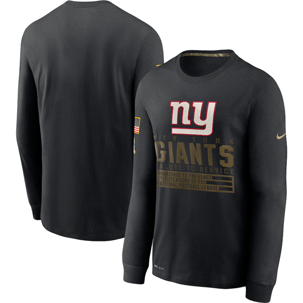 New York Giants 2020 Black Salute To Service Sideline Performance Long Sleeve NFL T-Shirt (All Size)