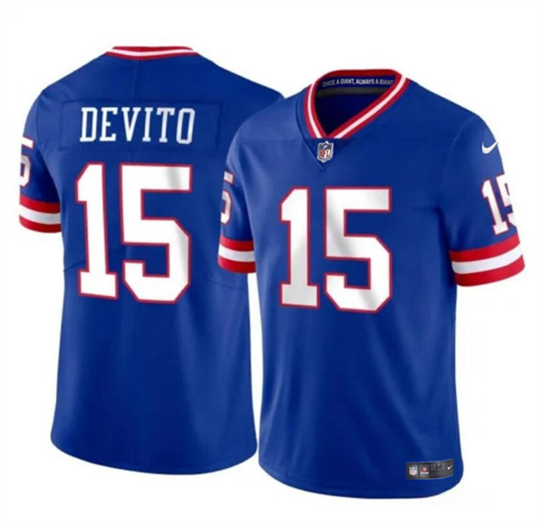 Men's New York Giants #15 Tommy DeVito Royal 2023 F.U.S.E. Throwback Limited Football Stitched Jersey - Click Image to Close