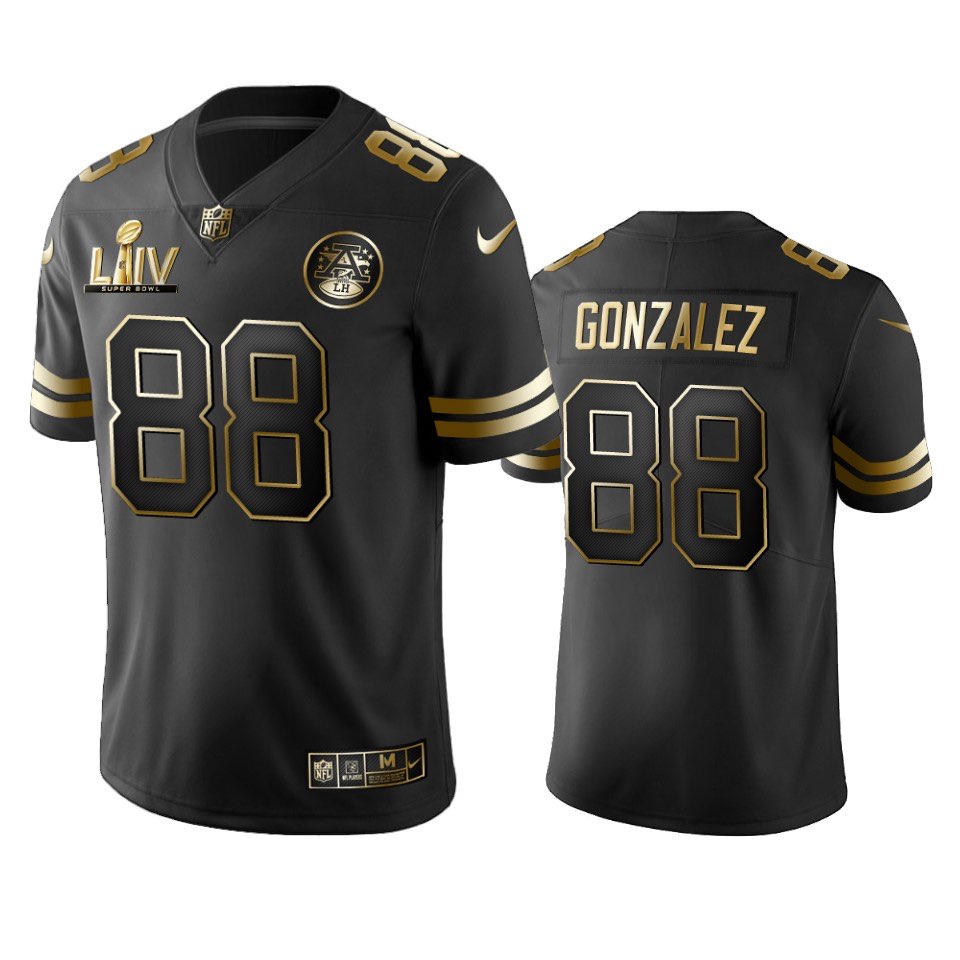 Men's Kansas City Chiefs #88 Tony Gonzalez Black Super Bowl LIV Golden Edition Limited Stitched NFL Jersey