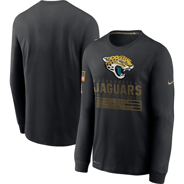 Jacksonville Jaguars 2020 Black Salute To Service Sideline Performance Long Sleeve NFL T-Shirt (All Size)