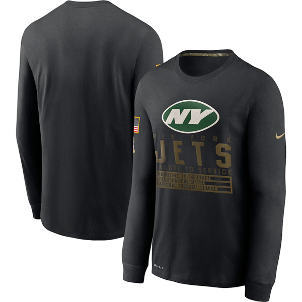 New York Jets 2020 Black Salute To Service Sideline Performance Long Sleeve NFL T-Shirt (All Size)