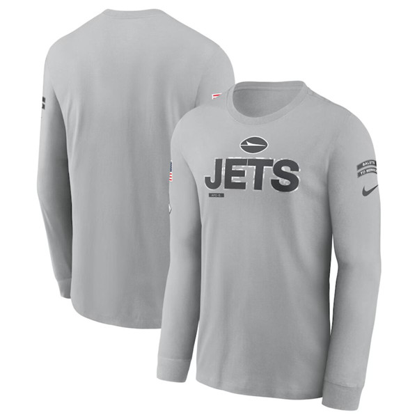 Men's New York Jets 2024 Gray Salute To Service Long Sleeve T-Shirt