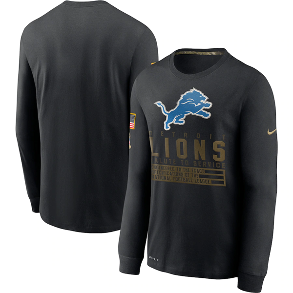 Detroit Lions 2020 Black Salute To Service Sideline Performance Long Sleeve NFL T-Shirt (All Size)