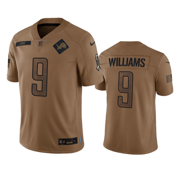 Men's Detroit Lions #9 Jameson Williams 2023 Brown Salute To Service Limited Football Stitched Jersey - Click Image to Close