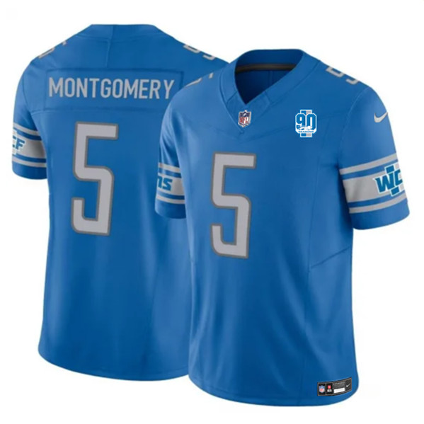 Men's Detroit Lions #5 David Montgomery Blue 2023 F.U.S.E. 90th Anniversary Vapor Untouchable Limited Stitched Jersey - Click Image to Close