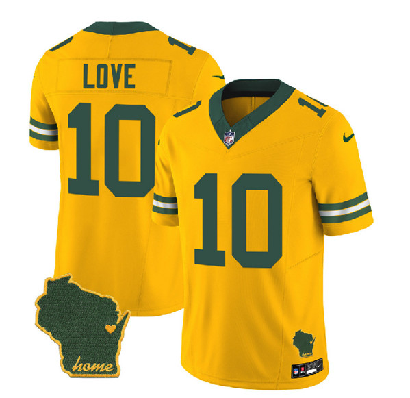 Men's Green Bay Packers #10 Jordan Love Gold 2023 F.U.S.E. Home Patch Vapor Untouchable Limited Stitched Jersey - Click Image to Close