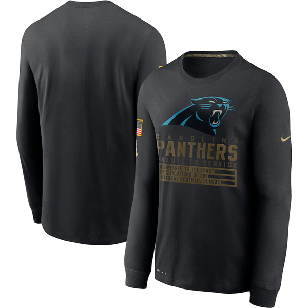 Carolina Panthers 2020 Black Salute To Service Sideline Performance Long Sleeve NFL T-Shirt (All Size)