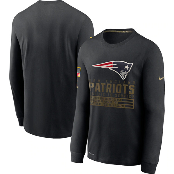 New England Patriots 2020 Black Salute To Service Sideline Performance Long Sleeve NFL T-Shirt (All Size)