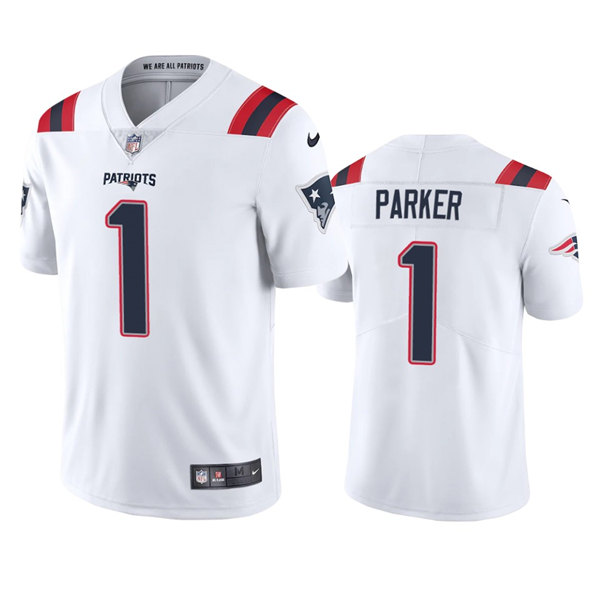 Men's New England Patriots #1 DeVante Parker White Vapor Untouchable Limited Stitched Jersey - Click Image to Close