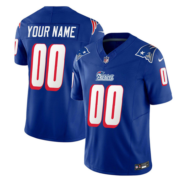 Men's New England Patriots Active Player Custom Blue 2023 F.U.S.E. Throwback Limited Football Stitched Jersey - Click Image to Close