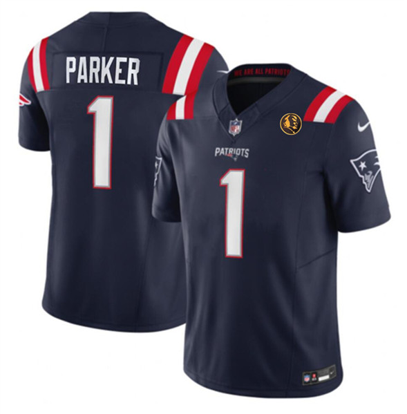 Men's New England Patriots #1 DeVante Parker Navy 2023 F.U.S.E. With John Madden Patch Vapor Limited Football Stitched Jersey - Click Image to Close