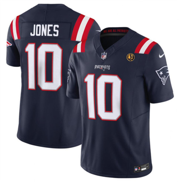 Men's New England Patriots #10 Mac Jones Navy 2023 F.U.S.E. With John Madden Patch Vapor Limited Football Stitched Jersey - Click Image to Close