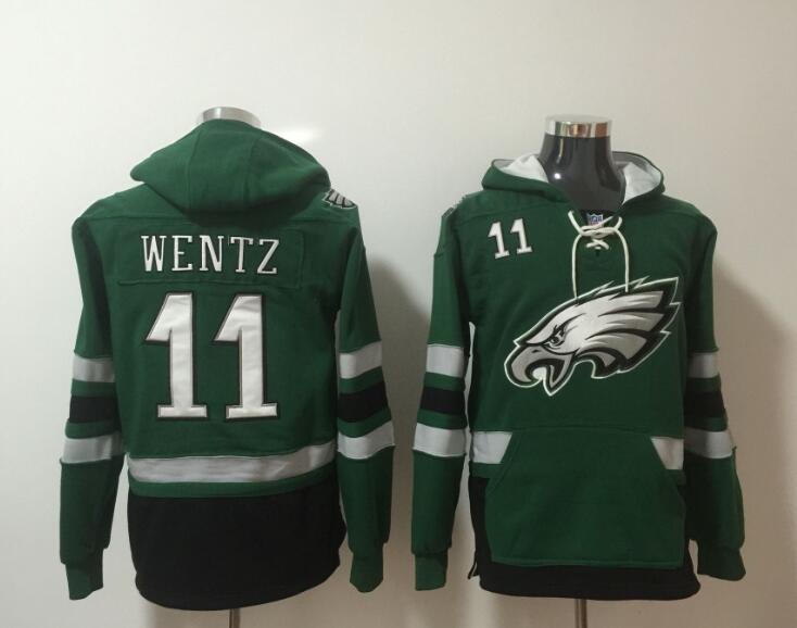 Men's Philadelphia Eagles #11 Carson Wentz Green All Stitched NFL Hoodie Sweatshirt