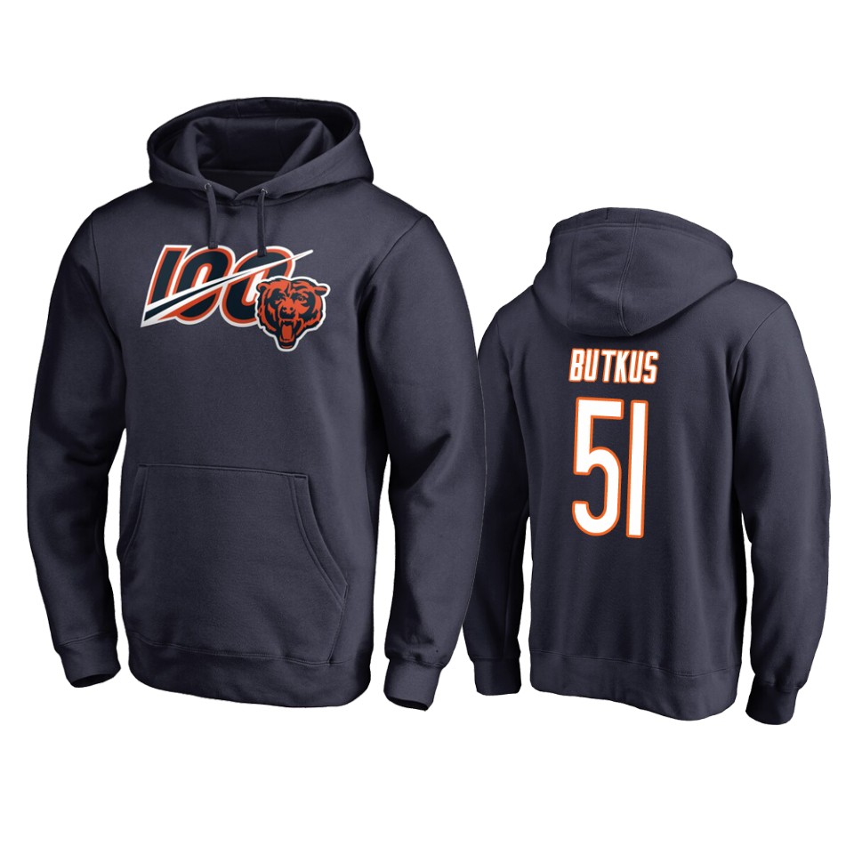 Men's Chicago Bears #51 Dick Butkus Navy Navy 100th Season NFL Pullover Hoodie