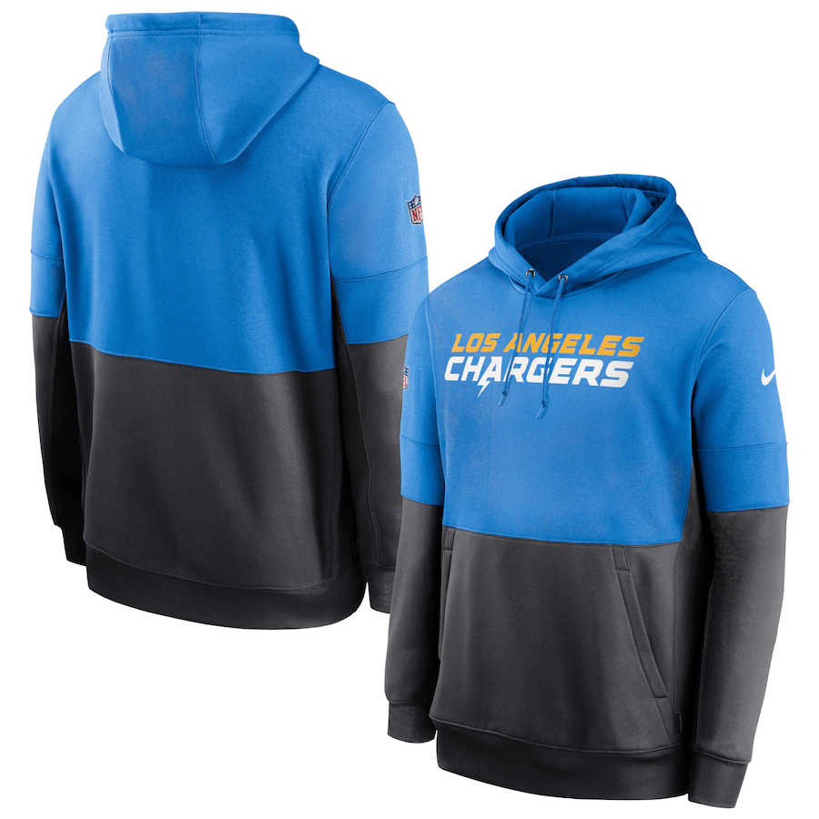 Men's Los Angeles Chargers Powder Blue/Navy Sideline Impact Lockup Performance Pullover Hoodie - Click Image to Close