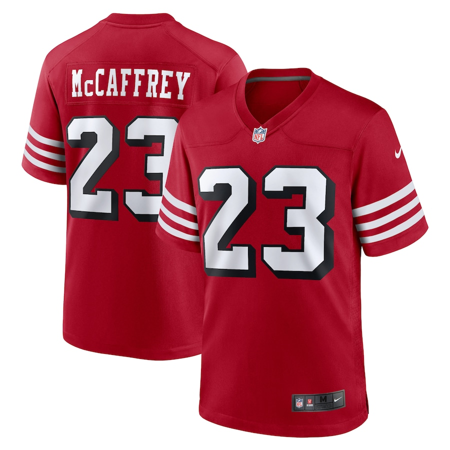 San Francisco 49ers #23 Christian McCaffrey Red Game Stitched Football Jersey