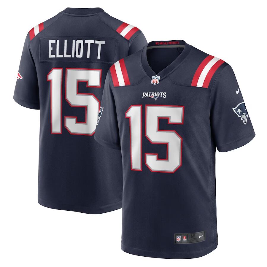 Men's New England Patriots #15 Ezekiel Elliott Navy Game Stitched Football Jersey - Click Image to Close