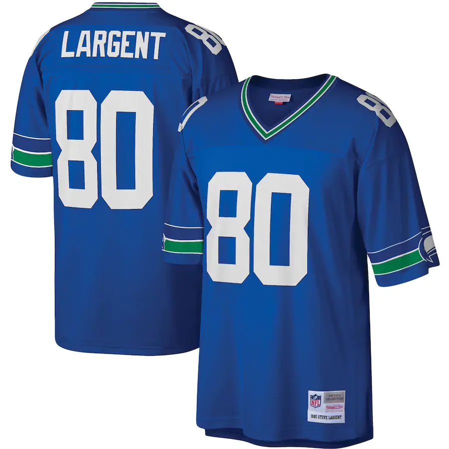 Men's Seattle Seahawks #80 Steve Largent Royal Mitchell & Ness Stitched Football Jersey - Click Image to Close