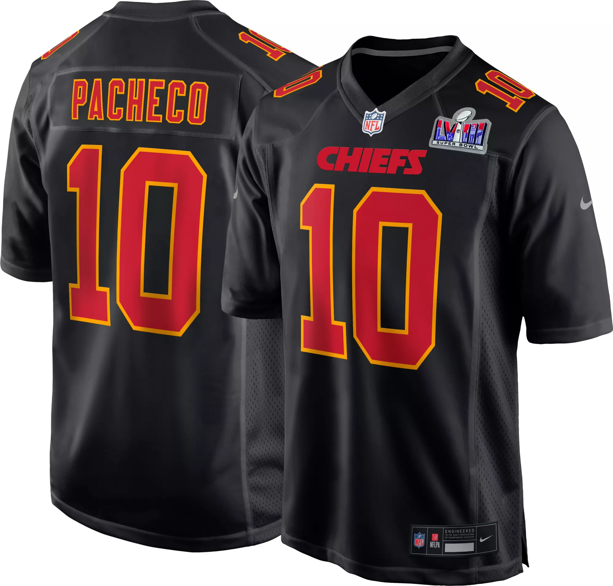 Men??s Kansas City Chiefs #10 Isiah Pacheco Black 2024 Super Bowl LVIII Patch Limited Football Stitched Game Jersey