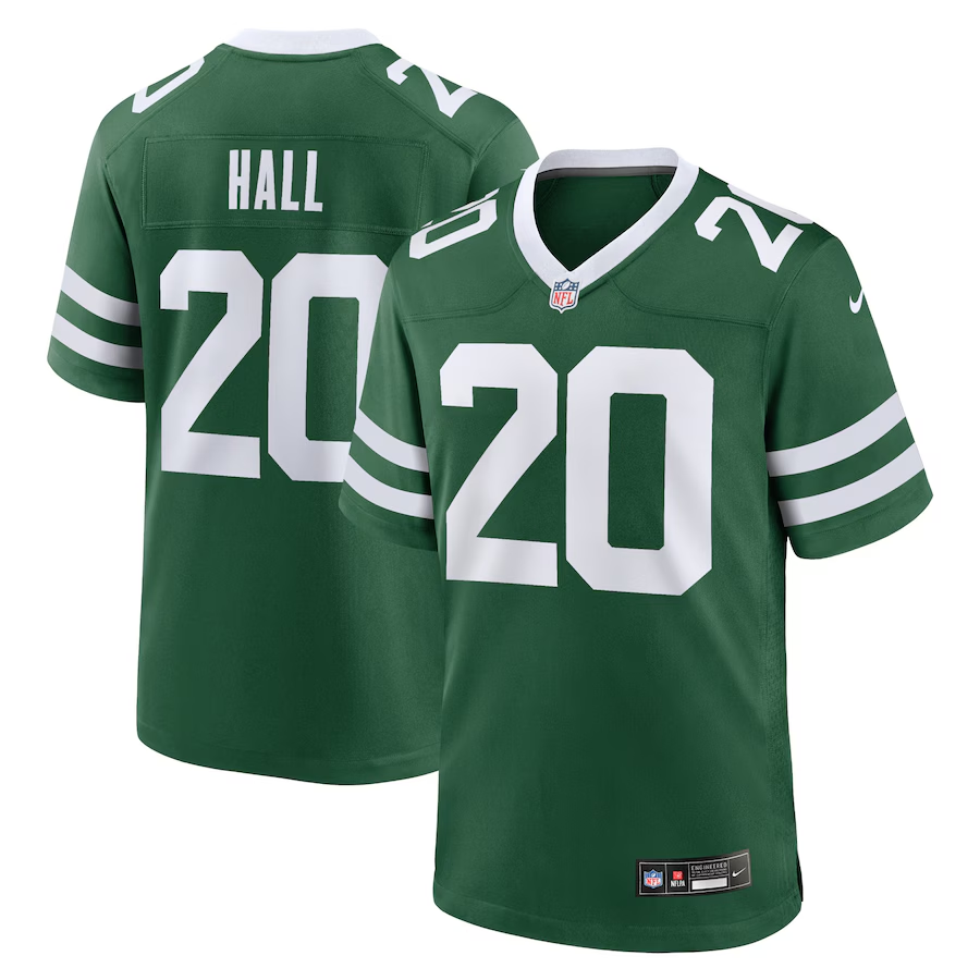 Men's New York Jets #20 Breece Hall Green Throwback Stitched Game Jersey - Click Image to Close