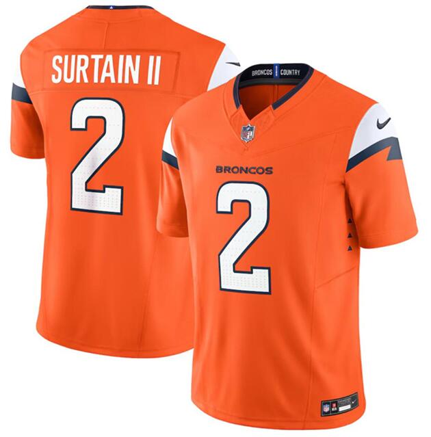 Men's Denver Broncos #2 Pat Surtain II Orange 2024 F.U.S.E. Vapor Limited Stitched Football Jersey - Click Image to Close