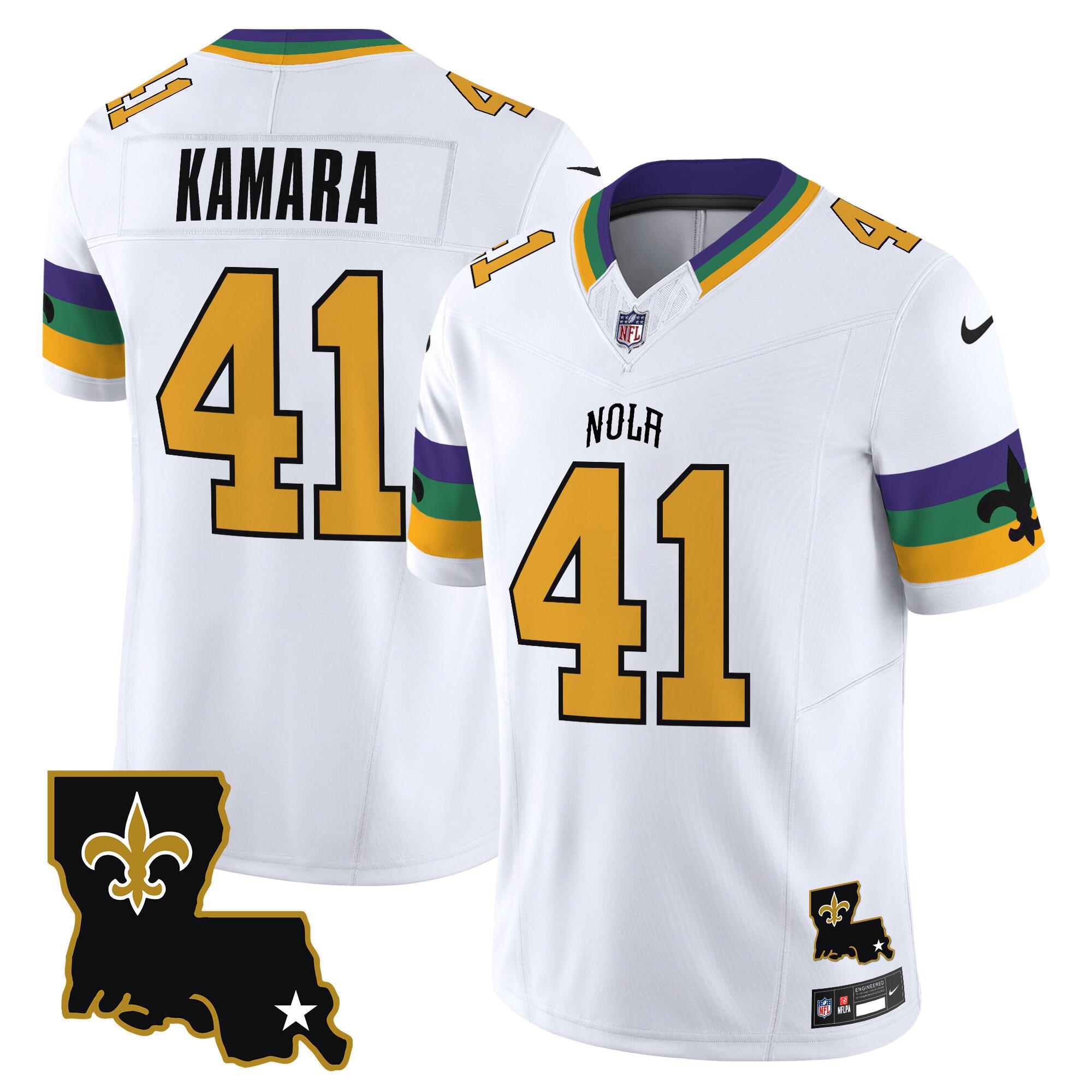 Men's New Orleans Saints #41 Alvin Kamara White 2024 F.U.S.E. Vapor Limited Football Stitched Jersey