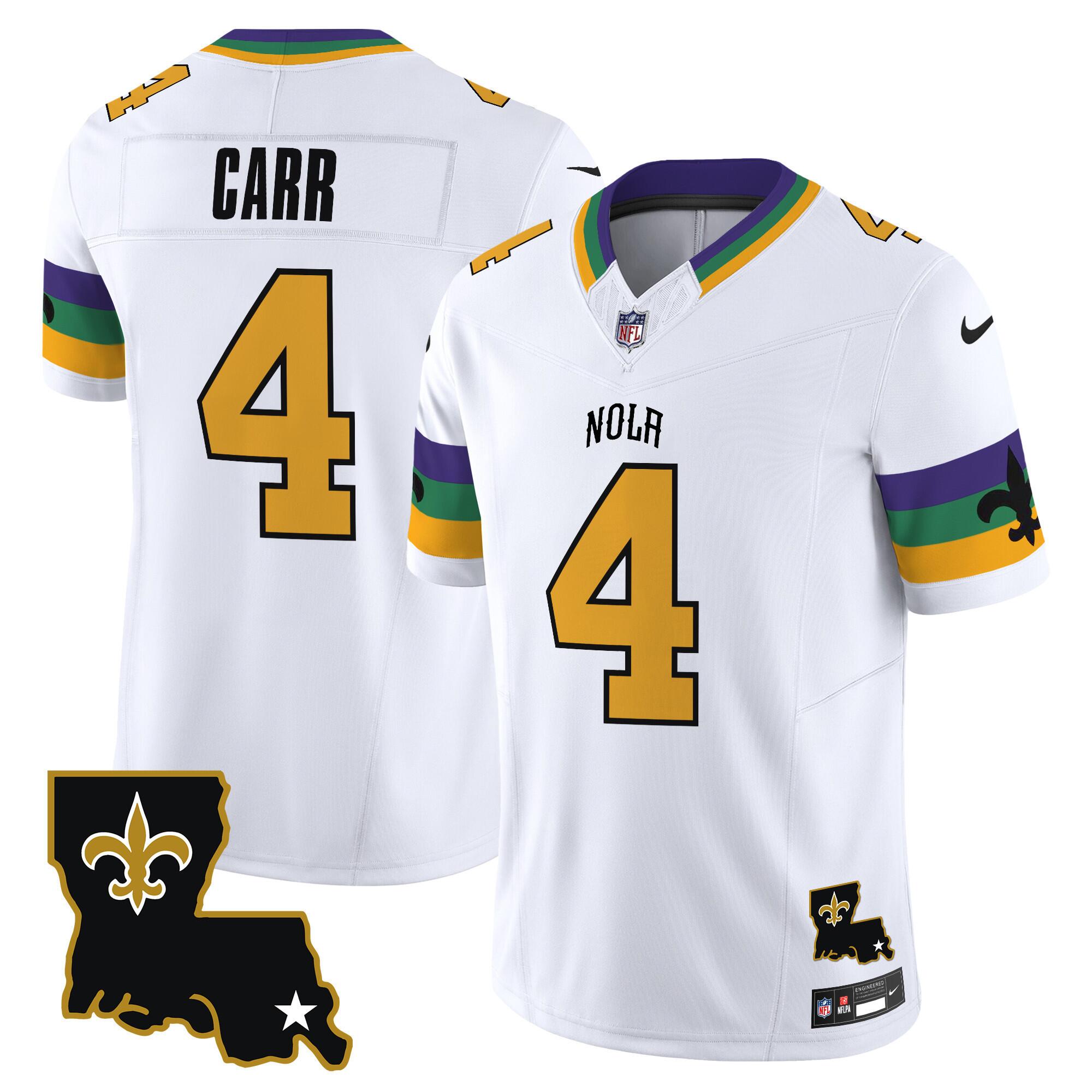 Men's New Orleans Saints #4 Derek Carr White 2024 F.U.S.E. Vapor Limited Football Stitched Jersey