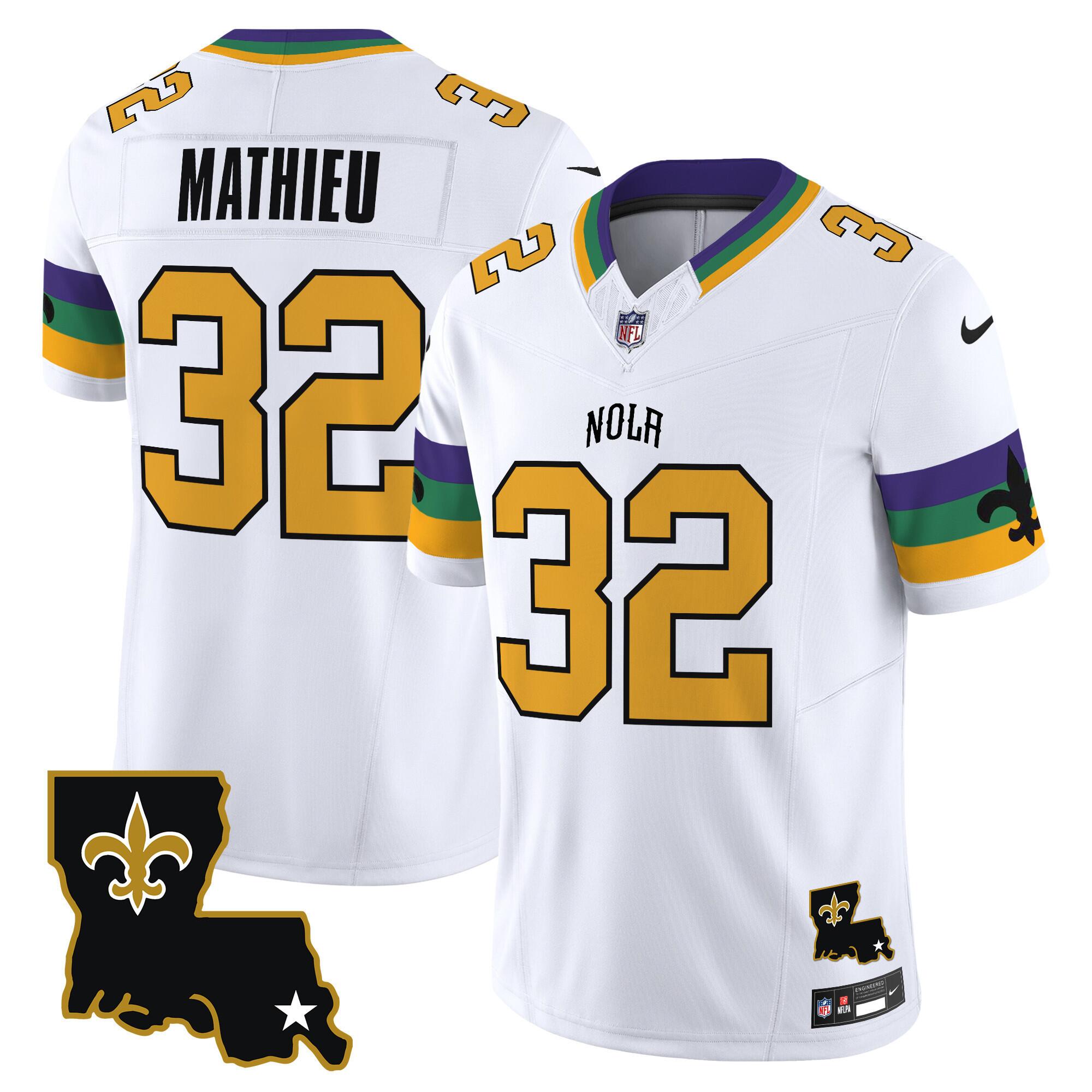 Men's New Orleans Saints #32 Tyrann Mathieu White 2024 F.U.S.E. Vapor Limited Football Stitched Jersey