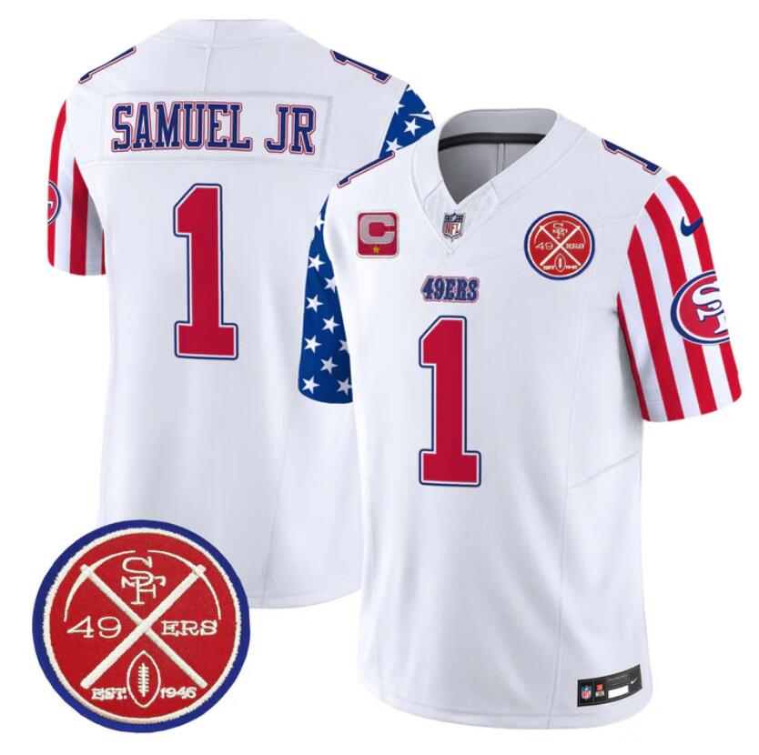 Men's San Francisco 49ers #1 Deebo Samuel White 2024 F.U.S.E. American Vapor Limited Football Stitched Jersey