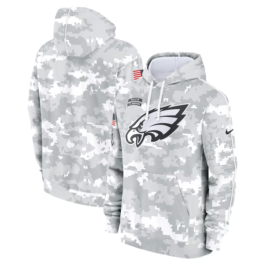 Men's Philadelphia Eagles 2024 Arctic Camo Salute To Service Club Fleece Pullover Hoodie