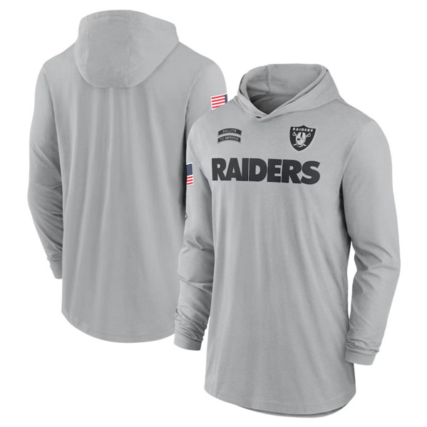 Men's Las Vegas Raiders 2024 Gray Salute to Service Lightweight Performance Long Sleeve Hooded T-Shirt